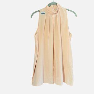 Royal Silk Women's Sleeveless Blouse Sz M Pale Pink Pleated High Neck Vintage